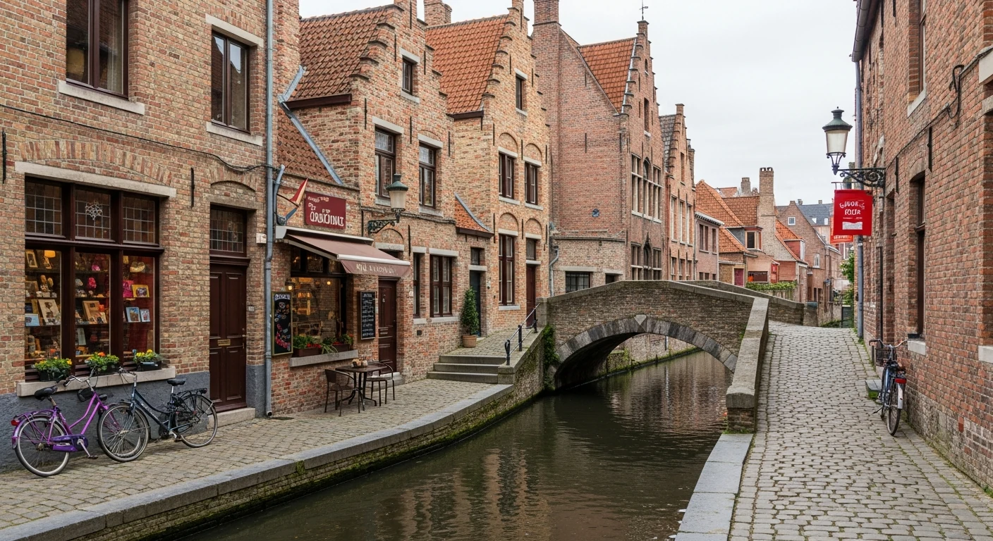 A quiet lane in central Bruges leading past a museum