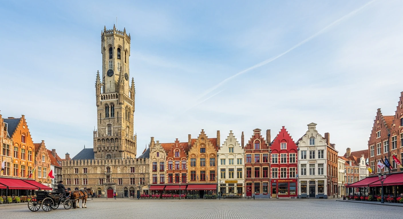 Bruges Grote Markt with the Belfry rising above