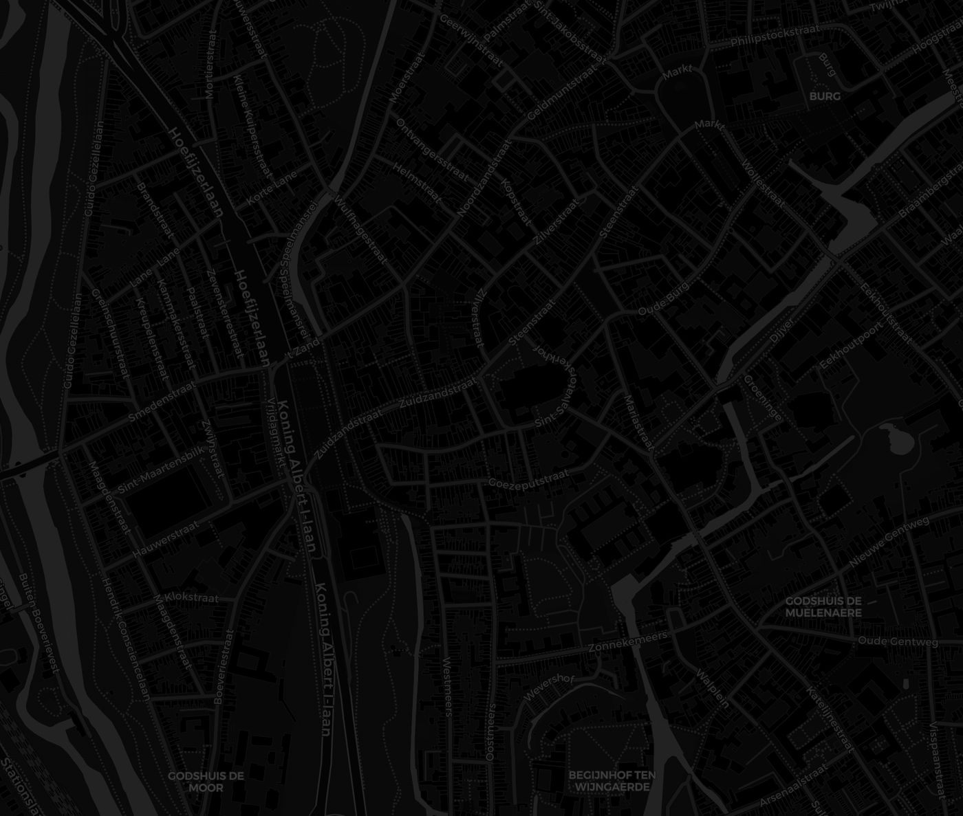 Map of central Bruges tracing walking routes from The Music Suites