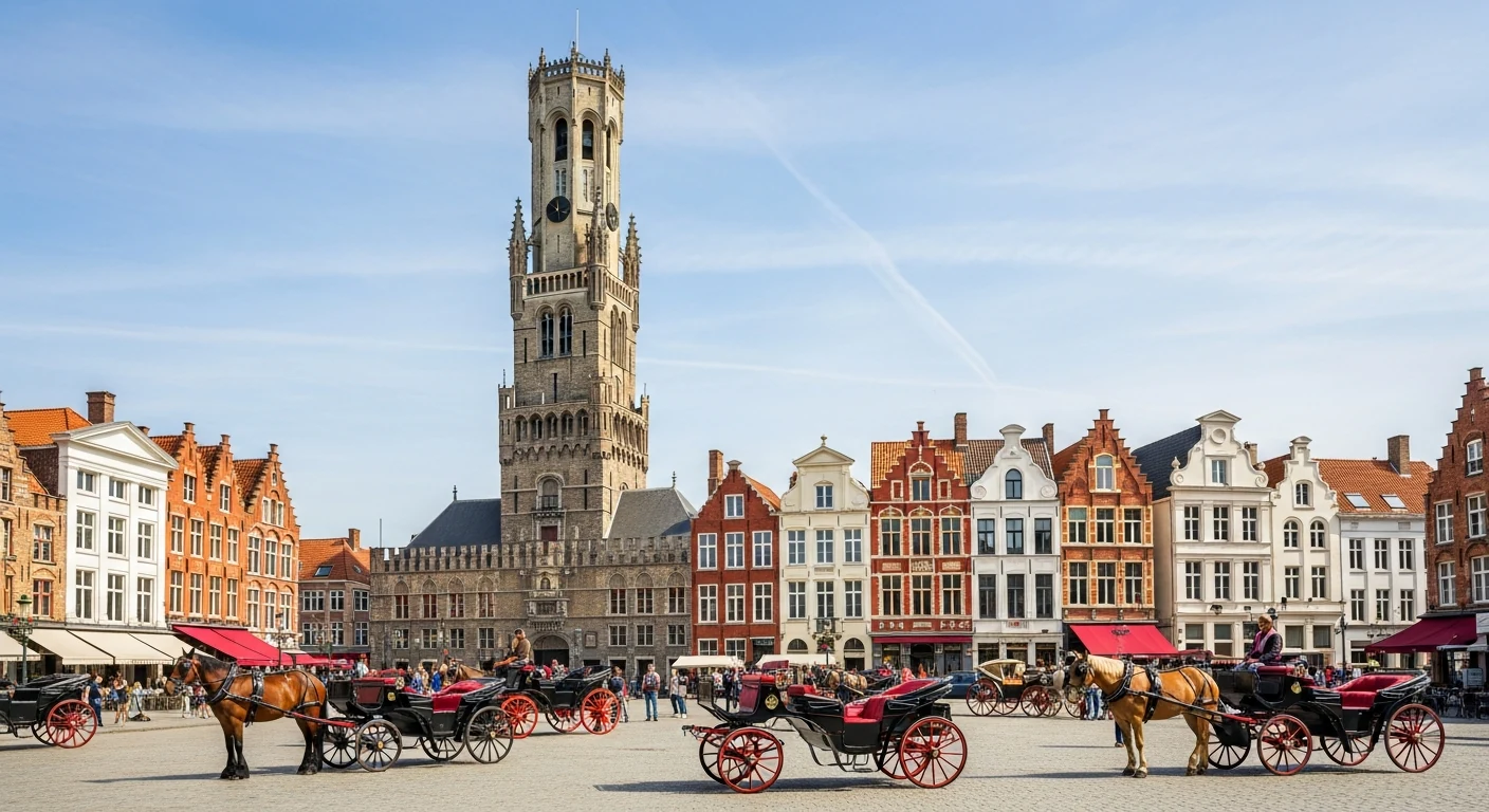 A horse-drawn carriage on the Markt in Bruges