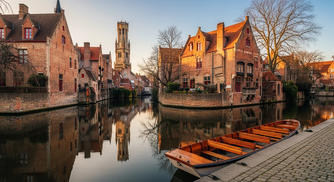 The historic centre of Bruges seen from above