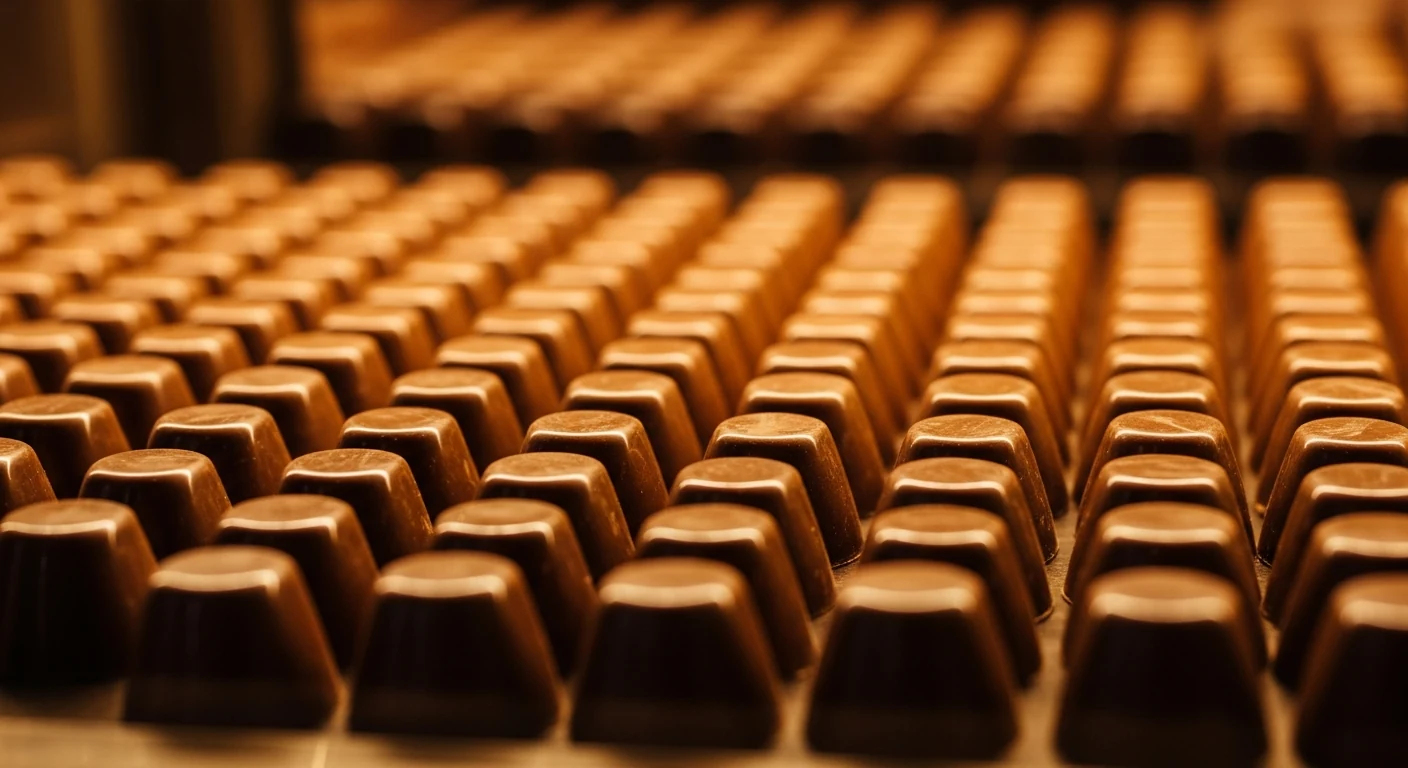 Belgian chocolates lined up in a Bruges chocolatier's window